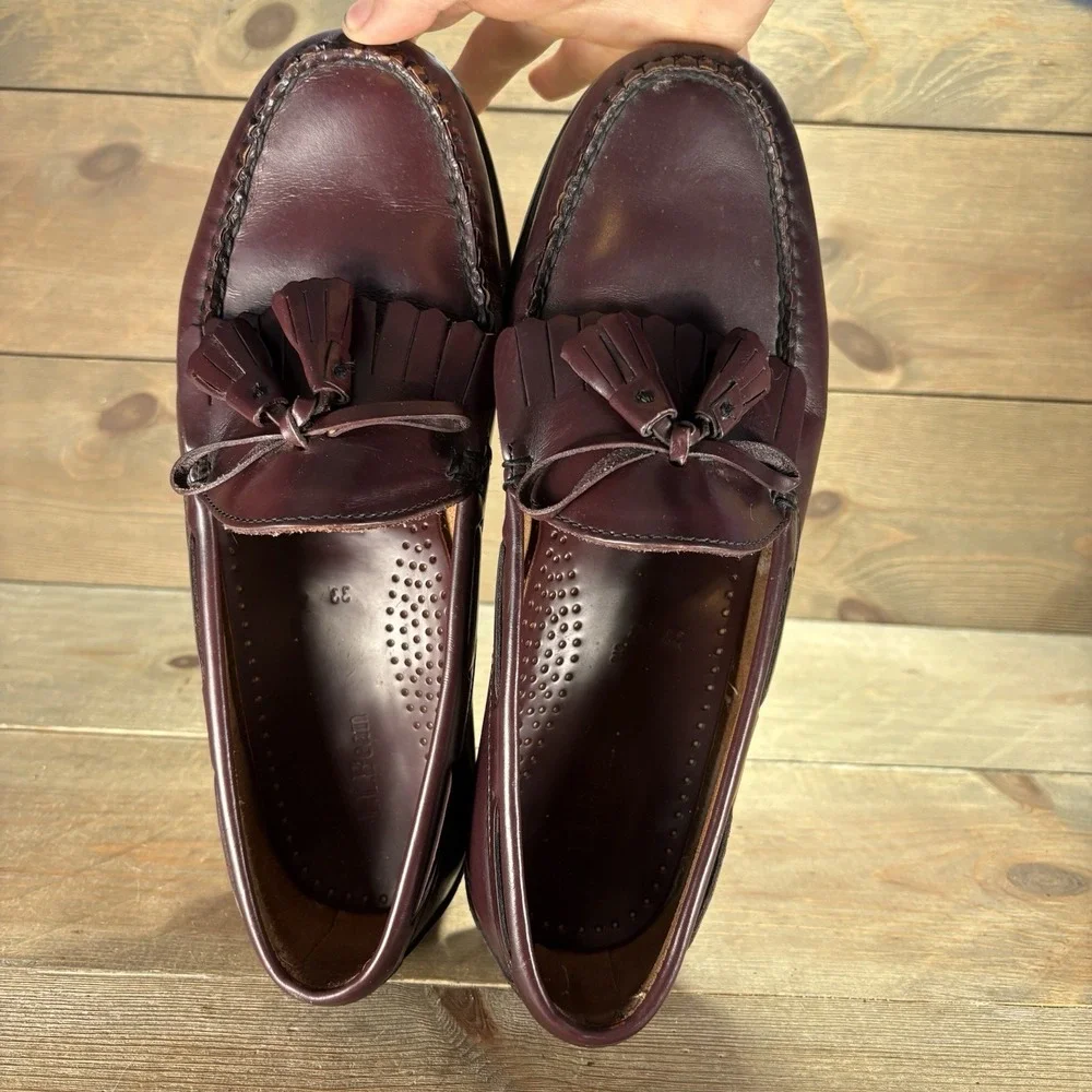 ll bean mens size 9 wide EE shoes burgundy leather tassel slip on comfort loafer